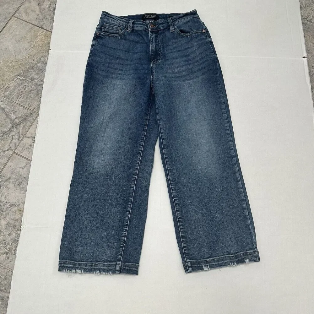 Judy Blue‎ Hi-Rise Cropped Wide Leg Jean Vintage Wash Style #88592 Size 9/29